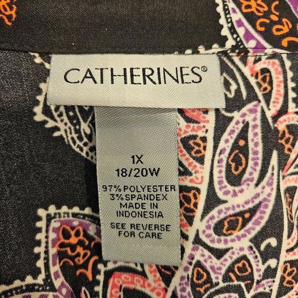 Catherines Womens 1X Button up Blouse 3/4 Sleeve Paisley Multi-Color office bold - Picture 3 of 10